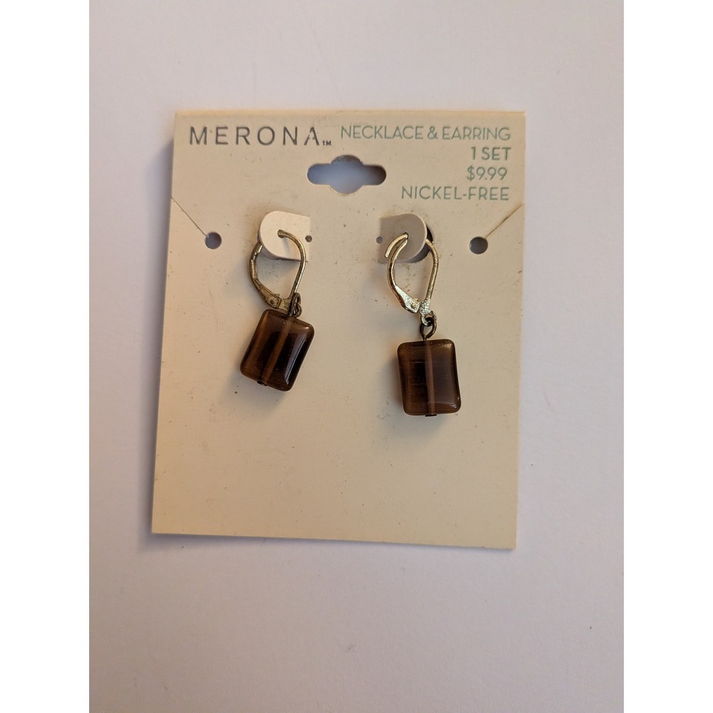 Merona Brown Rectangle Bead Drop Earrings Gold Tone Nickel Free Lever Back New